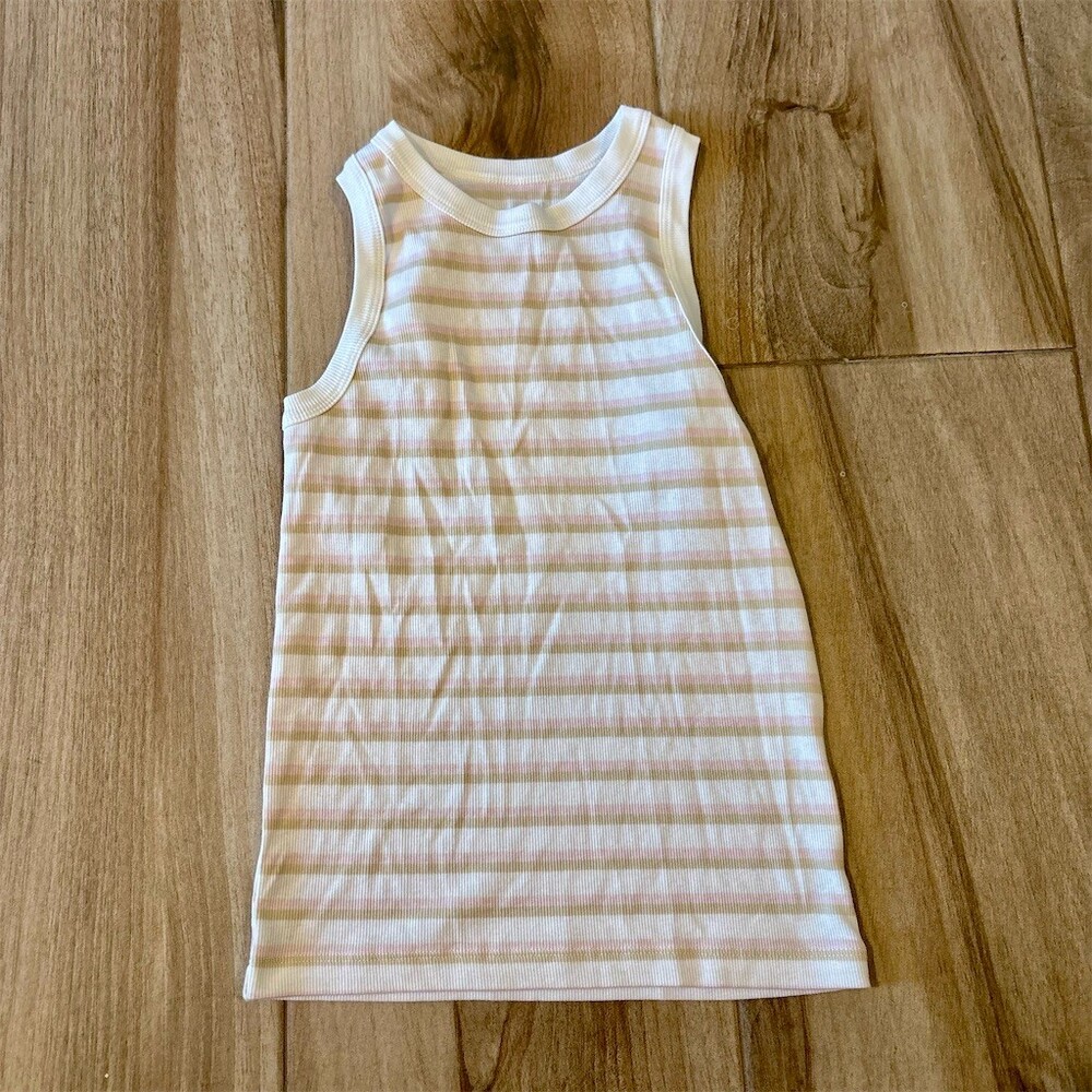 Abercrombie Kids Girls Tank Top Size 13/14 White Pink Tan Striped Ribbed
